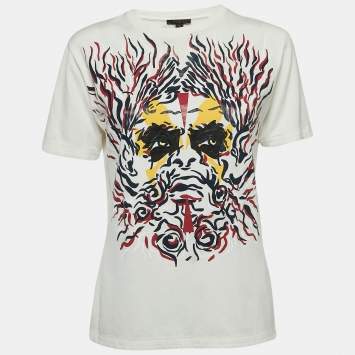 Pre Owned Louis Vuitton Cream Print Cotton Half Sleeve T-Shirt M