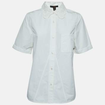 Pre Owned Louis Vuitton Off White Cotton Lace Trimmed Button Front Shirt L