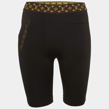 Pre Owned Louis Vuitton Black Jersey Monogram Detail Elasticated Waist Cycling Shorts S