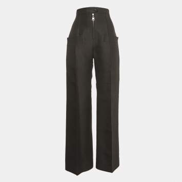 Pre Owned Louis Vuitton Black Wool Blend Wide Leg Trousers M
