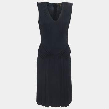 Pre Owned Louis Vuitton Black Jersey Draped Sleeveless Short Dress M
