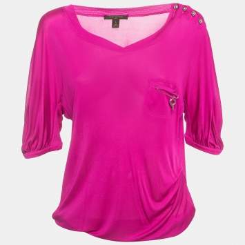 Pre Owned Louis Vuitton Pink Jersey Elasticated Hem Top L