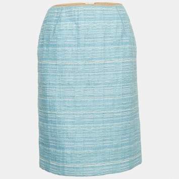 Pre Owned Louis Vuitton Light Blue Tweed Knee-Length Skirt M