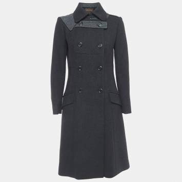 Pre Owned Louis Vuitton Vintage Charcoal Grey Wool Double-Breasted Coat S