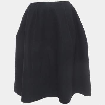 Pre Owned Louis Vuitton Vintage Black Wool Mid-Length Skirt S