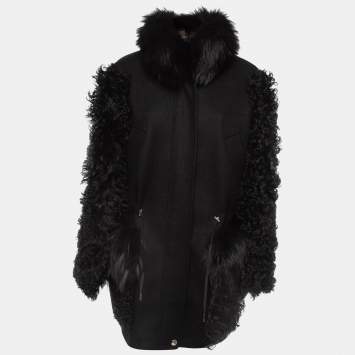 Louis Vuitton Black Cashmere/Fur Trimmed Oversized Parka Jacket M