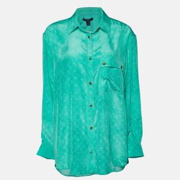 Pre Owned Louis Vuitton Green Monogram Print Silk Button Front Shirt M