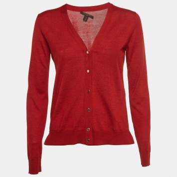 مملوكة مسبقًا Louis Vuitton Red Cashmere and Silk Knit Button Front Cardigan S