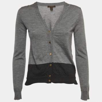 Pre Owned Louis Vuitton Grey Cashmere & Silk Knit Buttoned Cardigan S