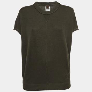 Pre Owned Louis Vuitton Military Green Logo Embossed Cashmere & Silk Knit Top XS