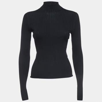 Pre Owned Louis Vuitton Black Logo Patterned Knit Turtle Neck Top XS