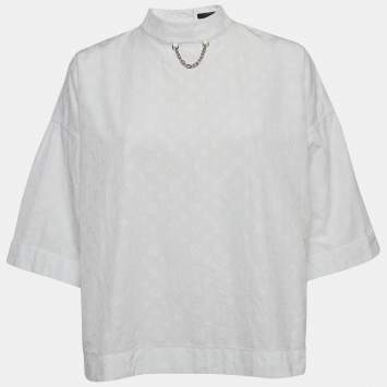Pre Owned Louis Vuitton Paris White LV Monogram Jacquard Loose Fit Blouse M