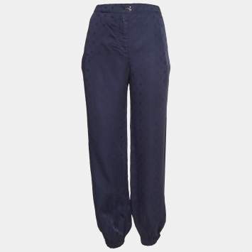 Pre Owned Louis Vuitton Navy Blue LV Monogram Jacquard Zipper Detail Joggers M