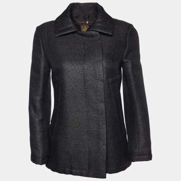 Pre Owned Louis Vuitton Black Lurex Wool Pea Coat M