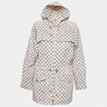 Pre Owned Louis Vuitton Cream Damier Azur Nylon Hooded Parka Jacket S