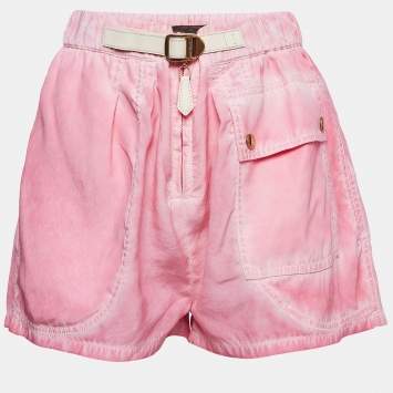 Pre Owned Louis Vuitton Pink Silk Belted Shorts M