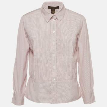 Pre Owned Louis Vuitton Pink Checked Poplin Pleated Shirt L