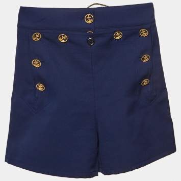 Pre Owned Louis Vuitton Navy Button Detailed Shorts S