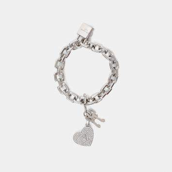 مملوكة مسبقًا Louis Vuitton 18K White Gold/Pave Diamond Heart Tag Chain Bracelet