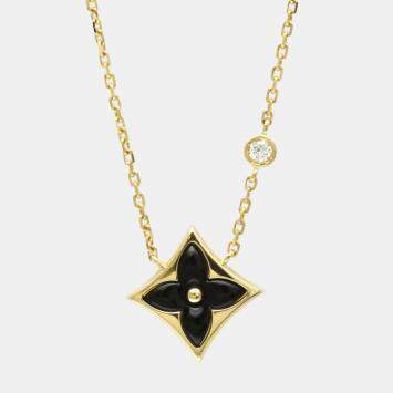 Pre Owned Louis Vuitton Pandantif Star Blossom BB Onyx Diamond Yellow Gold 18K Diamond Onyx Women Men Fashion Pendant Necklace Gold