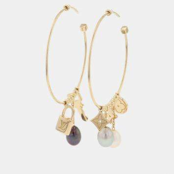 مملوكة مسبقًا Louis Vuitton Creole Hoop Pearl Earrings 18K Yellow Gold