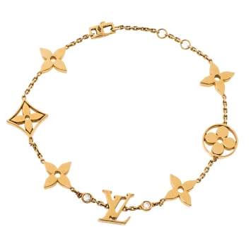 Pre Owned Louis Vuitton Idylle Blossom Monogram Diamond 18K Yellow Gold Station Bracelet