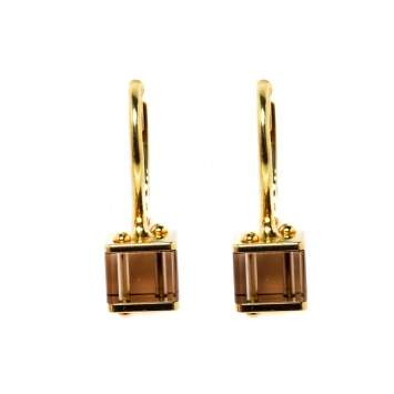 Pre Owned Louis Vuitton Emprise Cube Smoky Quartz 18k Yellow Gold Drop Earrings
