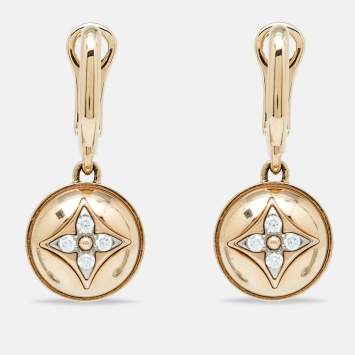 Pre Owned Louis Vuitton Blossom Diamond Two Tone 18K Gold Dangle Earrings