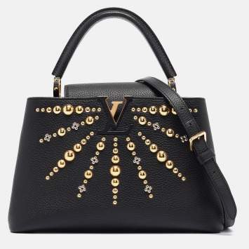 مملوكة مسبقًا Louis Vuitton Black Leather Studded Sol Capucines PM Bag
