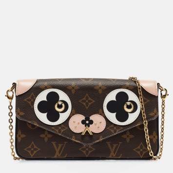 Pre Owned Louis Vuitton Rose Ballerine Monogram Pochette Felicie Valentine Dog
