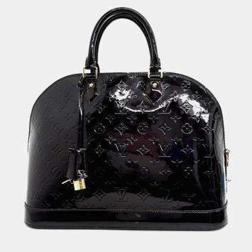 Pre Owned Louis Vuitton Brown Monogram Vernis Patent Leather GM Alma Top Handle Bag