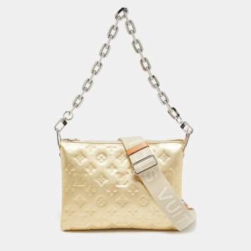 Pre Owned Louis Vuitton Gold Monogram Embossed Coussin PM Bag