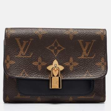 Pre Owned Louis Vuitton Black Monogram Canvas and Leather Flower Lock Wallet