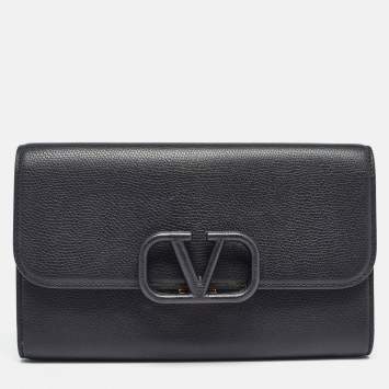 Pre Owned Louis Vuitton Black Leather VSling Flap Clutch