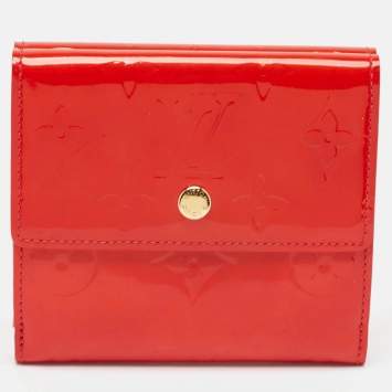 Pre Owned Louis Vuitton Red Monogram Vernis Elise Wallet