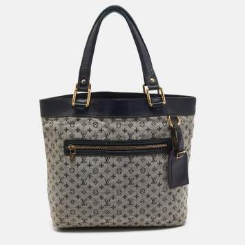 Pre Owned Louis Vuitton Navy Blue Monogram Mini Lin Canvas Lucille GM Bag