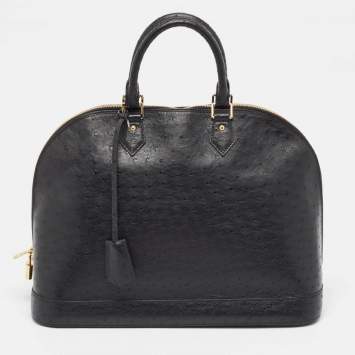 Pre Owned Louis Vuitton Black Ostrich Alma GM Bag