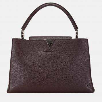 Pre Owned Louis Vuitton Brown Leather MM Capucines Top Handle Bags