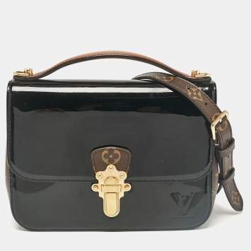 Pre Owned Louis Vuitton Black Vernis Leather and Monogram Canvas Cherrywood BB Bag