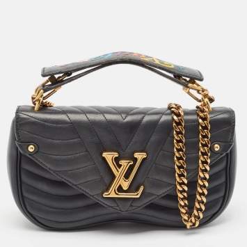 Pre Owned Louis Vuitton Black Leather Chain New Wave MM Bag