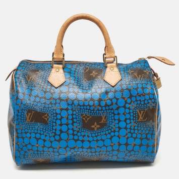Pre Owned Louis Vuitton Blue Monogram Canvas Limited Edition Yayoi Kusama Town Speedy 30 Bag