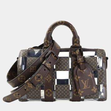 Pre Owned Louis Vuitton Brown Canvas Monogram Chess Keepall Bandouliere 25 Handbag