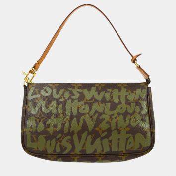 Pre Owned Louis Vuitton khaki Graffiti Pochette Handbag
