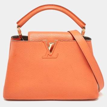Pre Owned Louis Vuitton Orange Taurillon Leather Capucines BB Bag