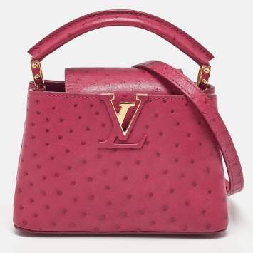 Pre Owned Louis Vuitton Magenta Pink Ostrich Capucines Mini Bag