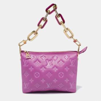 Pre Owned Louis Vuitton Orchid Monogram Embossed Puffy Leather Coussin BB Bag