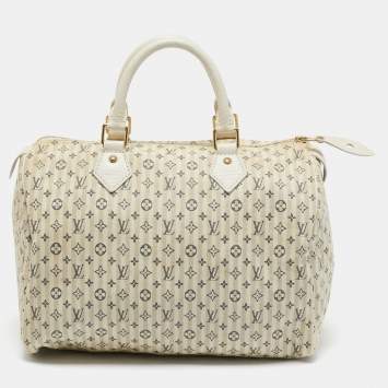 Pre Owned Louis Vuitton Blue/White Monogram Mini Lin Croisette Speedy 30 Bag