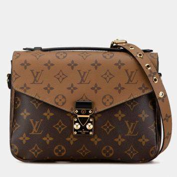 Pre Owned Louis Vuitton Brown Pvc Leather Monogram Reverse Pochette Metis Mm Shoulder Bag