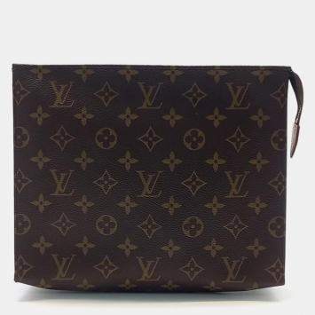 Pre Owned Louis Vuitton Brown Coated Canvas Pochette Toilet 26 bag