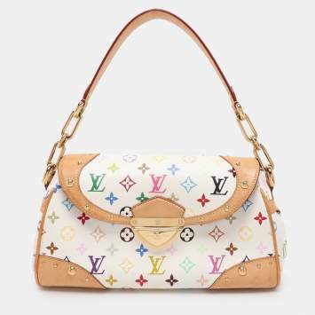 Pre Owned Louis Vuitton White Multicolor Canvas and Leather Beverly MM Bag